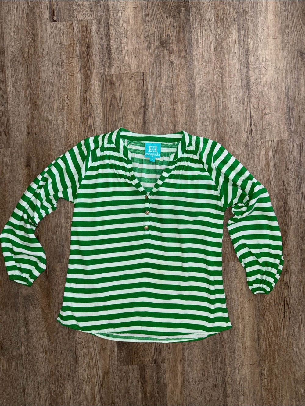 Escapada Green Stripe Tunic Top – Size Sm - Picture 4 of 14